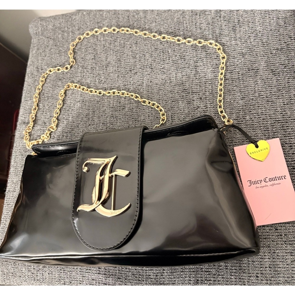 NWT Juicy Couture Crossbody Baguette Bag, Black Gold Logo - Picture 2 of 9